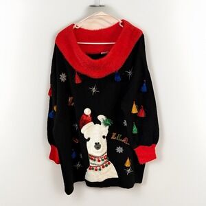 Llama Christmas Knit Sweater Tunic Women 3x Holiday Classics Sequins Tassels